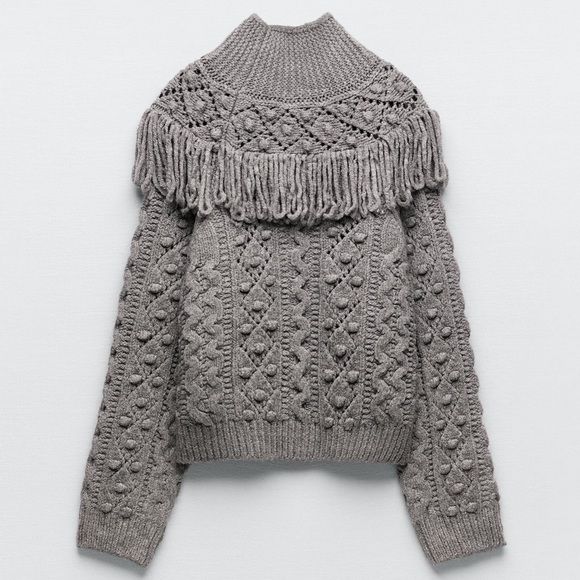 Zara Fringe Knit Sweater, Small, Gray, Blogger Favorite - Picture 8 of 15